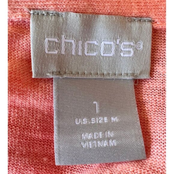 Chicos Top Size 1 Medium Linen Tangerine V Neck Pullover Collared Casual READ - Picture 7 of 8